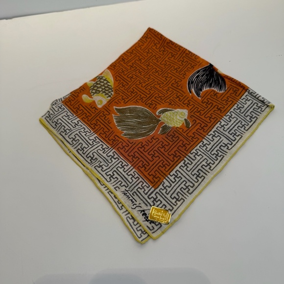 Rare, Vintage 1950's Tammis Keefe Koi and Fish Cotton Hankie, New With Tags - Picture 5 of 6